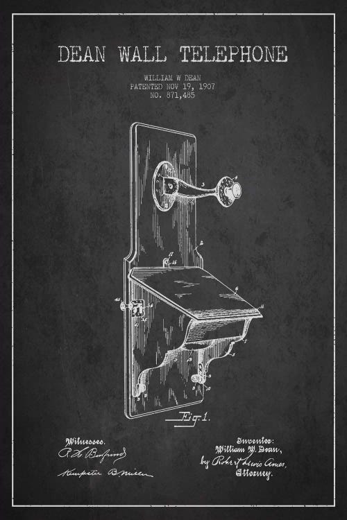 Wall Telephone Dark Patent Blueprint by Aged Pixel wall art