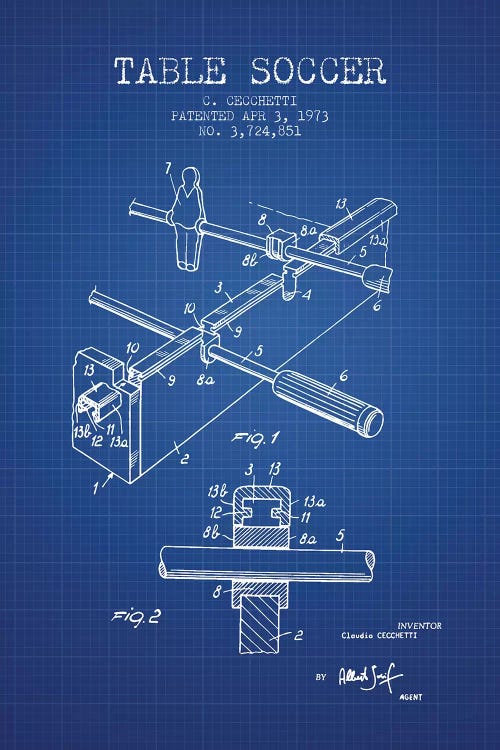 C. Cecchetti Table Soccer Patent Sketch (Blue Grid)