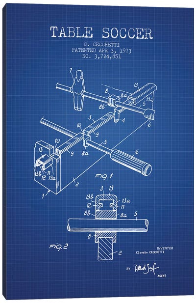 C. Cecchetti Table Soccer Patent Sketch (Blue Grid) Canvas Art Print