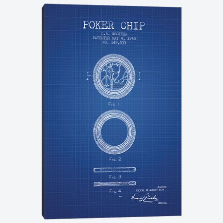 C.B. Woofter Poker Chip Patent Sketch (Blue Grid) Canvas Print #ADP2805} by Aged Pixel Canvas Art Print