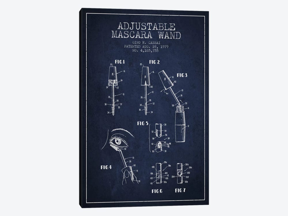 Adjustable Mascara Navy Blue Patent Blueprint by Aged Pixel 1-piece Canvas Wall Art