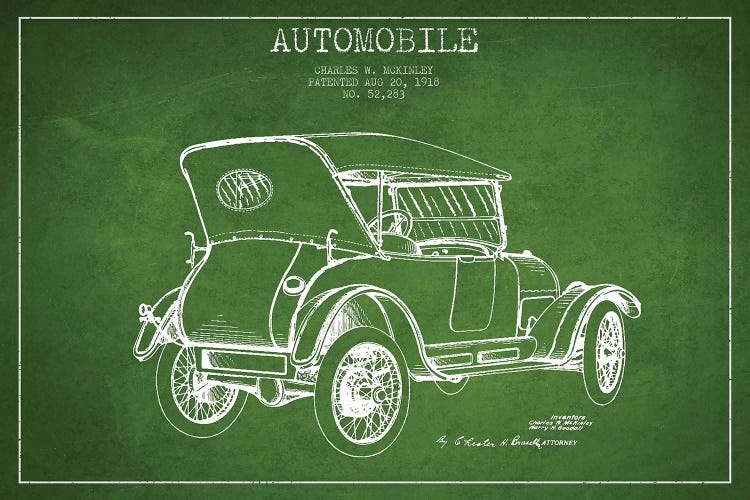 Charles W. McKinley Automobile Patent Sketch (Green) by Aged Pixel wall art
