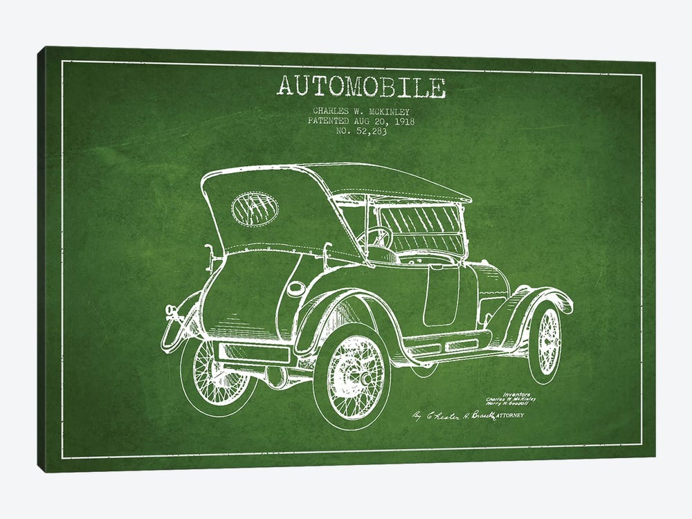 Charles W. McKinley Automobile Patent Sketch (Green) by Aged Pixel 1-piece Canvas Wall Art