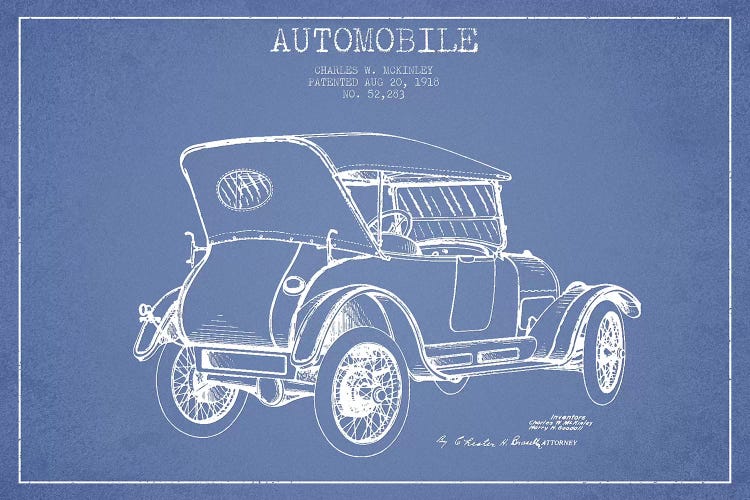 Charles W. McKinley Automobile Patent Sketch (Light Blue) by Aged Pixel wall art