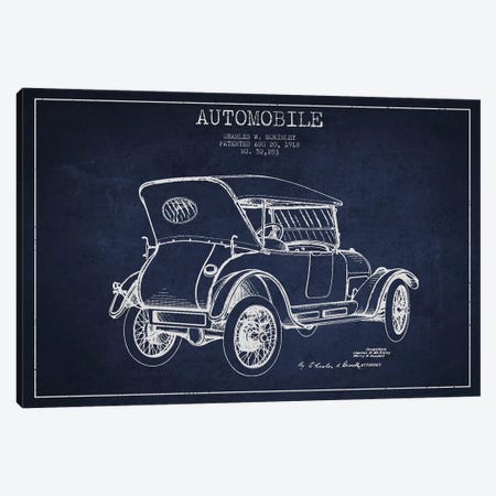 Charles W. McKinley Automobile Patent Sketch (Navy Blue) Canvas Print #ADP2812} by Aged Pixel Art Print