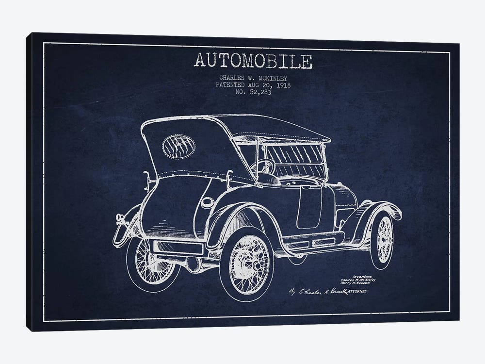 Charles W. McKinley Automobile Patent Sketch (Navy Blue) by Aged Pixel 1-piece Canvas Wall Art