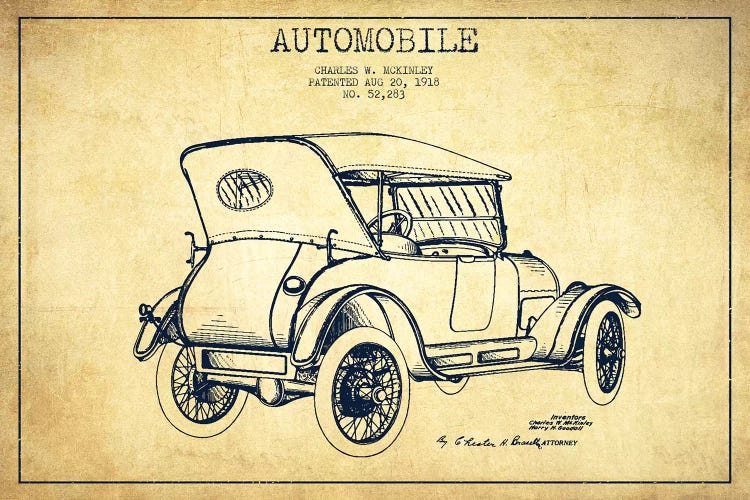 Charles W. McKinley Automobile Patent Sketch (Vintage) by Aged Pixel wall art