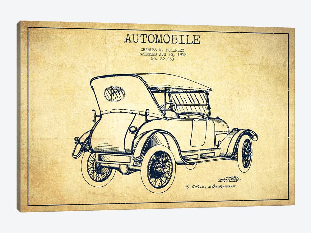 Charles W. McKinley Automobile Patent Sketch (Vintage) by Aged Pixel 1-piece Art Print