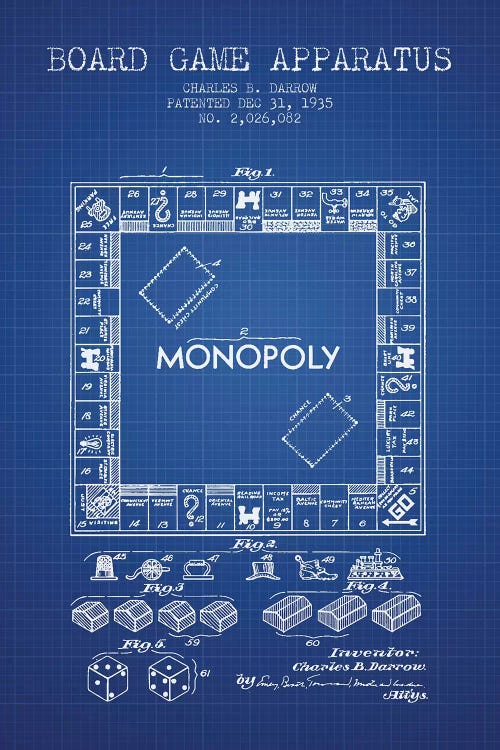 Charles B. Darrow Monopoly Patent Sketch (Blue Grid)