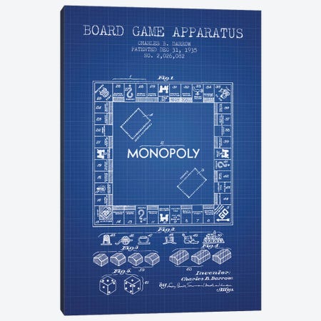 Charles B. Darrow Monopoly Patent Sketch (Blue Grid) Canvas Print #ADP2814} by Aged Pixel Canvas Artwork