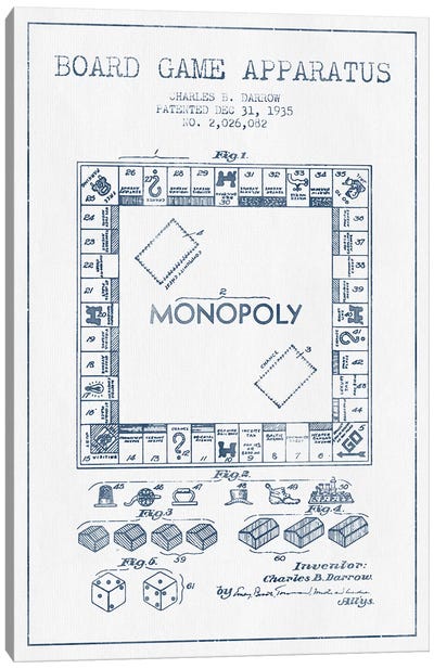 Charles B. Darrow Monopoly Patent Sketch (Ink) Canvas Art Print - Toy & Game Blueprints