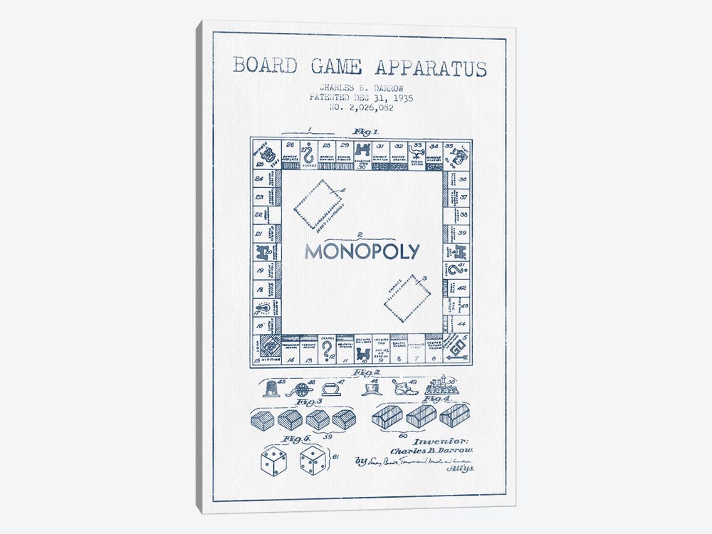 Charles B. Darrow Monopoly Patent Sketch (Ink) by Aged Pixel 1-piece Art Print