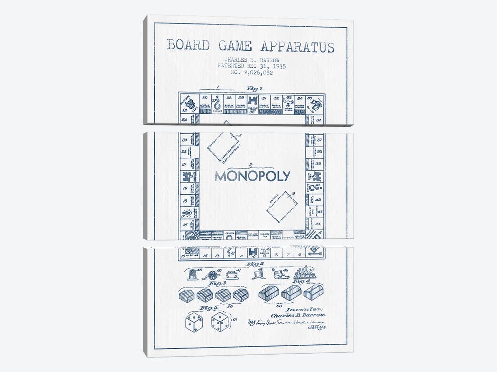 Charles B. Darrow Monopoly Patent Sketch (Ink) by Aged Pixel 3-piece Canvas Art Print