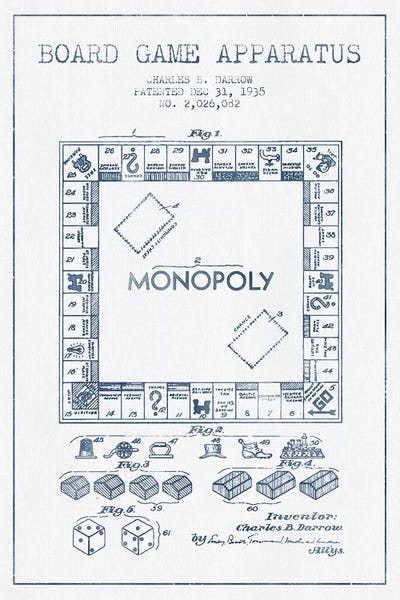 Toy & Game Blueprints: Charles B. Darrow Monopoly Patent Sketch (Ink) by Aged Pixel