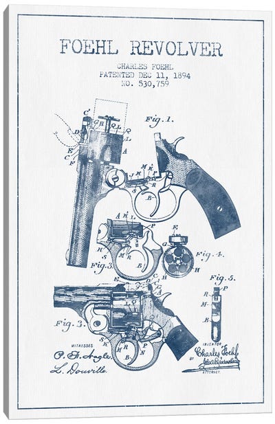 Charles Foehl Foehl Revolver Patent Sketch (Ink) Canvas Art Print - Weapons & Artillery Art