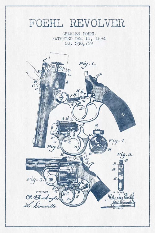 Charles Foehl Foehl Revolver Patent Sketch (Ink)