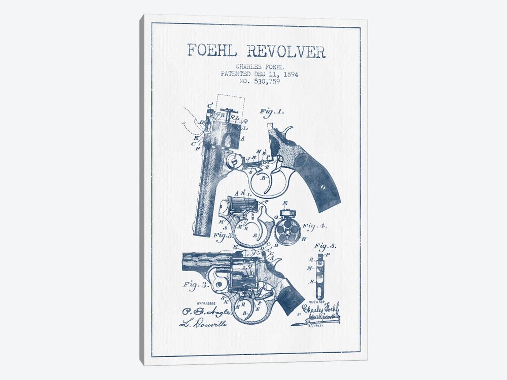 Charles Foehl Foehl Revolver Patent Sketch (Ink) by Aged Pixel 1-piece Canvas Art
