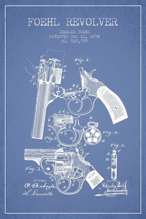 Charles Foehl Foehl Revolver Patent Sketch (Light Blue)