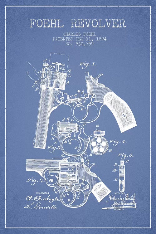 Charles Foehl Foehl Revolver Patent Sketch (Light Blue) by Aged Pixel wall art
