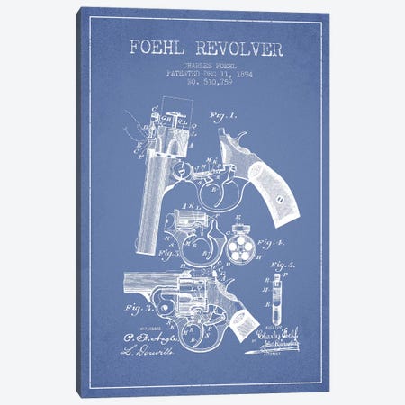 Charles Foehl Foehl Revolver Patent Sketch (Light Blue) Canvas Print #ADP2817} by Aged Pixel Canvas Wall Art