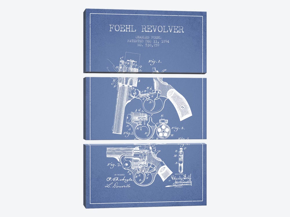 Charles Foehl Foehl Revolver Patent Sketch (Light Blue) by Aged Pixel 3-piece Art Print
