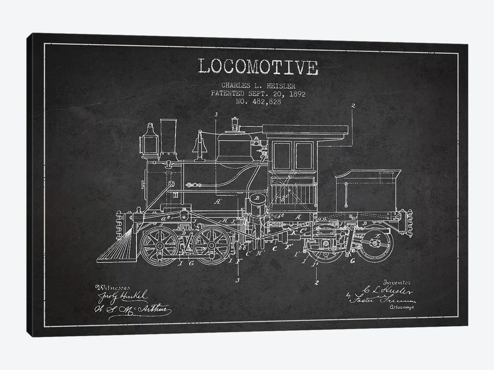 Charles L. Heisler Locomotive Pattern Sketch (Charcoal) by Aged Pixel 1-piece Canvas Wall Art