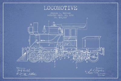 Charles L. Heisler Locomotive Pattern Sketch (Light Blue) by Aged Pixel canvas print