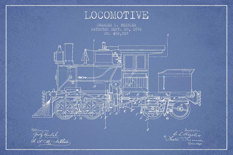 Charles L. Heisler Locomotive Pattern Sketch (Light Blue) by Aged Pixel wall art
