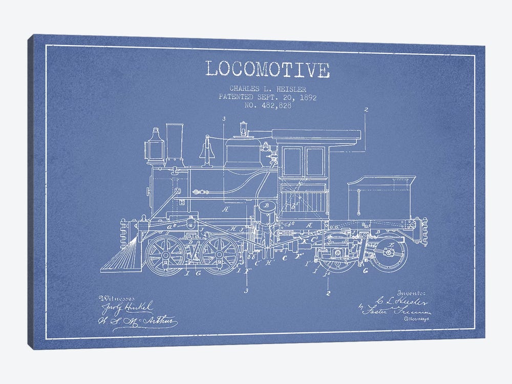 Charles L. Heisler Locomotive Pattern Sketch (Light Blue) by Aged Pixel 1-piece Canvas Art Print