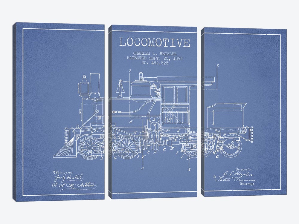Charles L. Heisler Locomotive Pattern Sketch (Light Blue) by Aged Pixel 3-piece Art Print