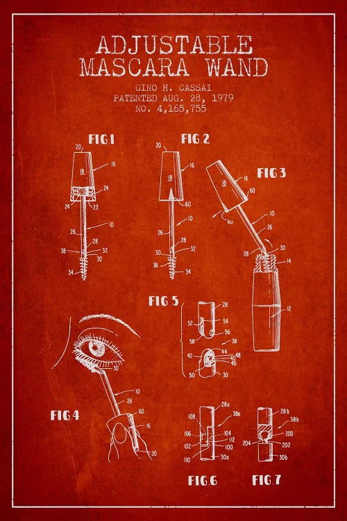 Adjustable Mascara Red Patent Blueprint by Aged Pixel wall art