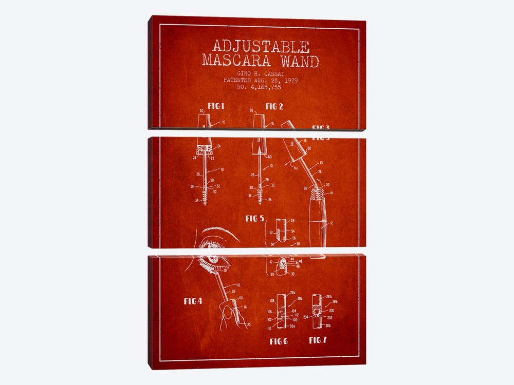 Adjustable Mascara Red Patent Blueprint by Aged Pixel 3-piece Art Print