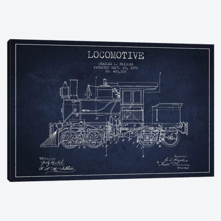 Charles L. Heisler Locomotive Pattern Sketch (Navy Blue) Canvas Print #ADP2820} by Aged Pixel Canvas Artwork