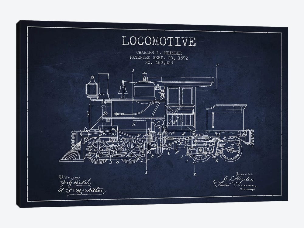 Charles L. Heisler Locomotive Pattern Sketch (Navy Blue) by Aged Pixel 1-piece Art Print