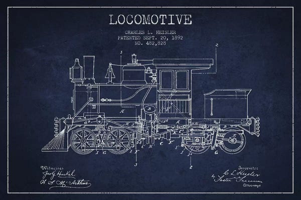 Trains: Charles L. Heisler Locomotive Pattern Sketch (Navy Blue) by Aged Pixel