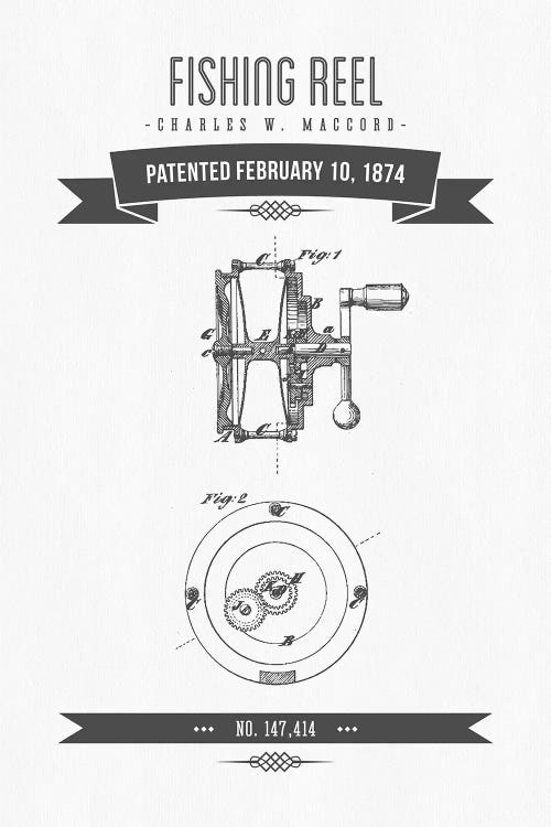 Charles W. MacCord Fishing Reel Patent Sketch Retro (Charcoal)