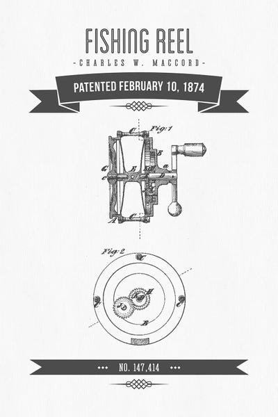 Charles W. MacCord Fishing Reel Patent Sketch Retro (Charcoal)