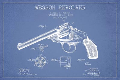 Daniel B. Wesson Revolver Patent Sketch (Light Blue) by Aged Pixel metal wall art