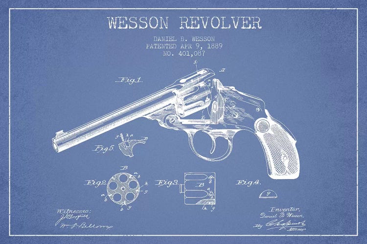 Daniel B. Wesson Revolver Patent Sketch (Light Blue) by Aged Pixel wall art