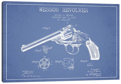 Daniel B. Wesson Revolver Patent Sketch (Light Blue) Canvas Art Print - Weapon Blueprints