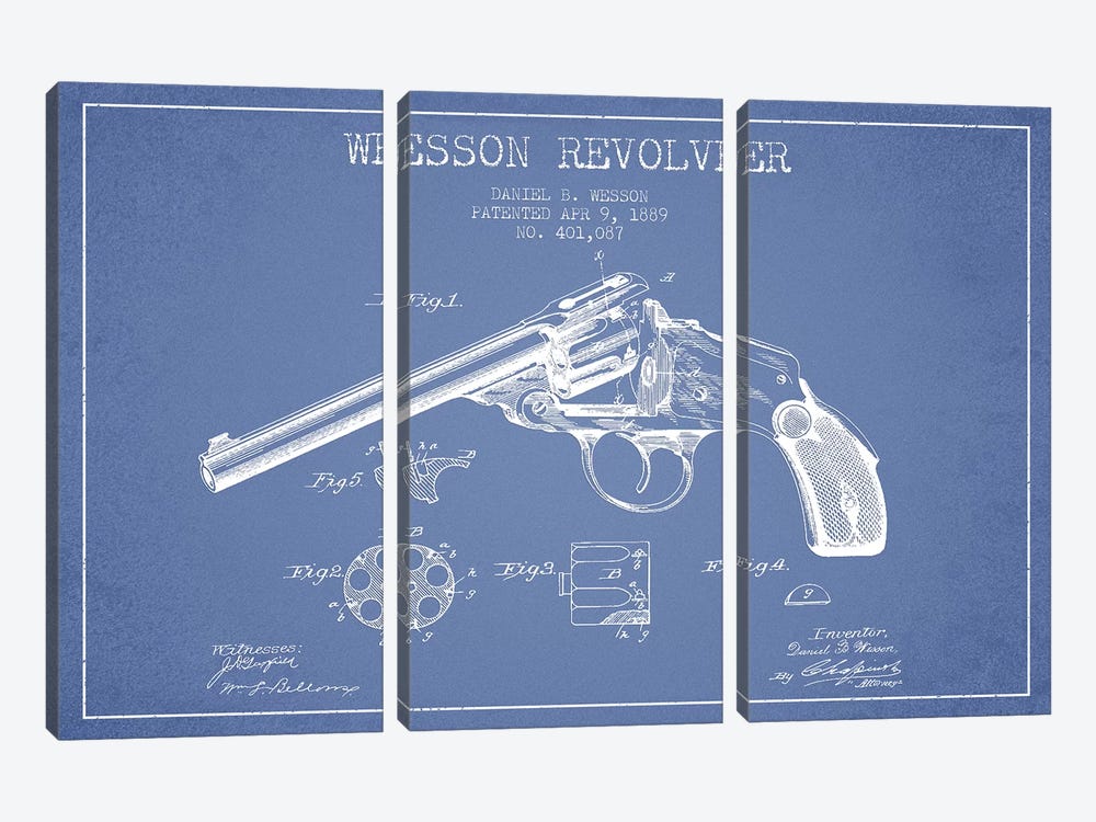 Daniel B. Wesson Revolver Patent Sketch (Light Blue) by Aged Pixel 3-piece Art Print