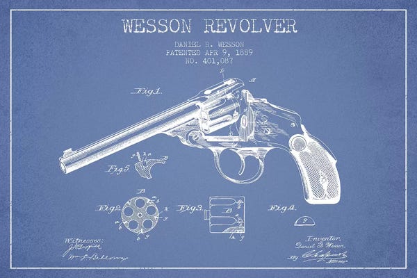 Weapon Blueprints: Daniel B. Wesson Revolver Patent Sketch (Light Blue) by Aged Pixel
