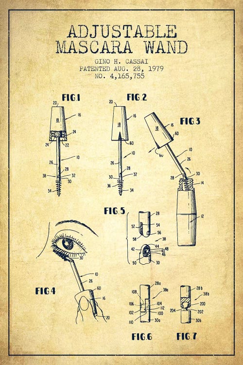 Adjustable Mascara Vintage Patent Blueprint by Aged Pixel wall art