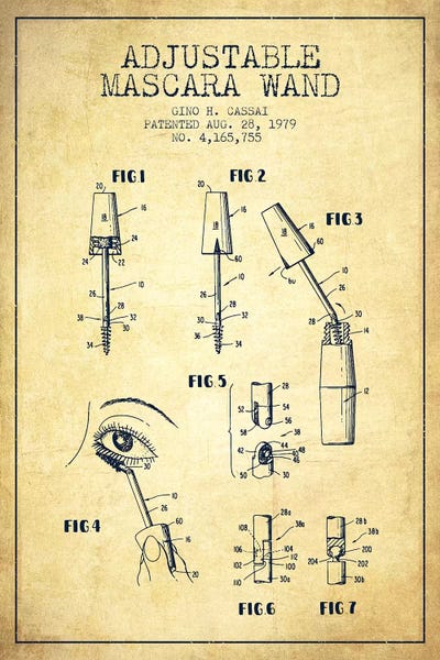 Beauty & Personal Care Blueprints: Adjustable Mascara Vintage Patent Blueprint by Aged Pixel