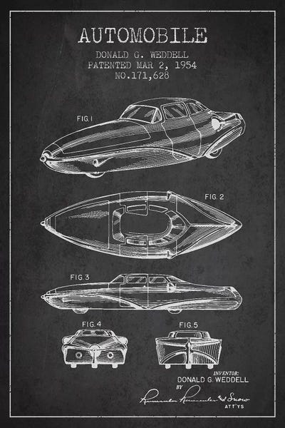 Donald G. Weddell Automobile Patent Sketch (Charcoal) by Aged Pixel canvas print