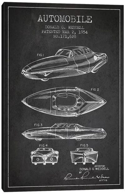 Donald G. Weddell Automobile Patent Sketch (Charcoal) Canvas Art Print - Automobile Blueprints