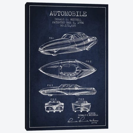 Donald G. Weddell Automobile Patent Sketch (Navy Blue) Canvas Print #ADP2831} by Aged Pixel Canvas Print