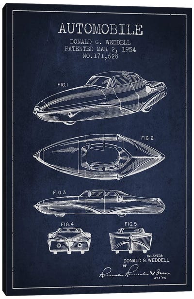 Donald G. Weddell Automobile Patent Sketch (Navy Blue) Canvas Art Print - Automobile Blueprints