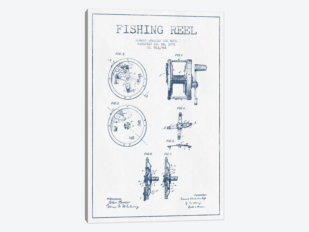 E.C. Vom Hofe Fishing Reel Patent Sketch (Ink) by Aged Pixel 1-piece Art Print