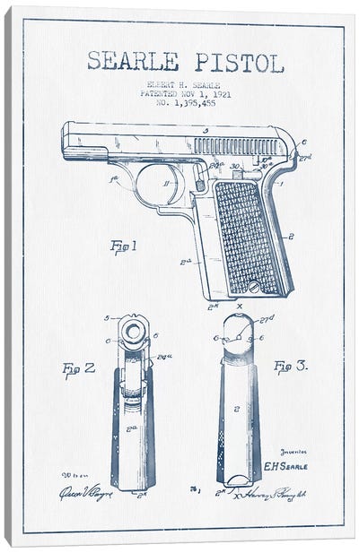E.H. Searle Searle Pistol Patent Sketch (Ink) Canvas Art Print - Weapons & Artillery Art
